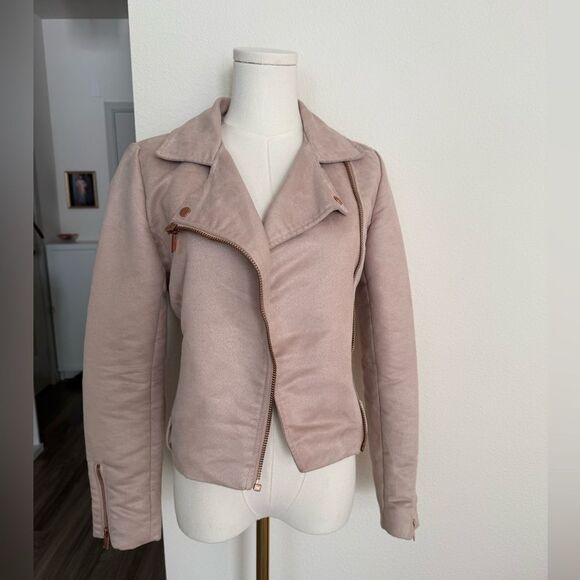 LC Lauren Conrad Runway Faux-Suede Moto Jacket size 4 blush and rose gold jacket - Picture 2 of 12